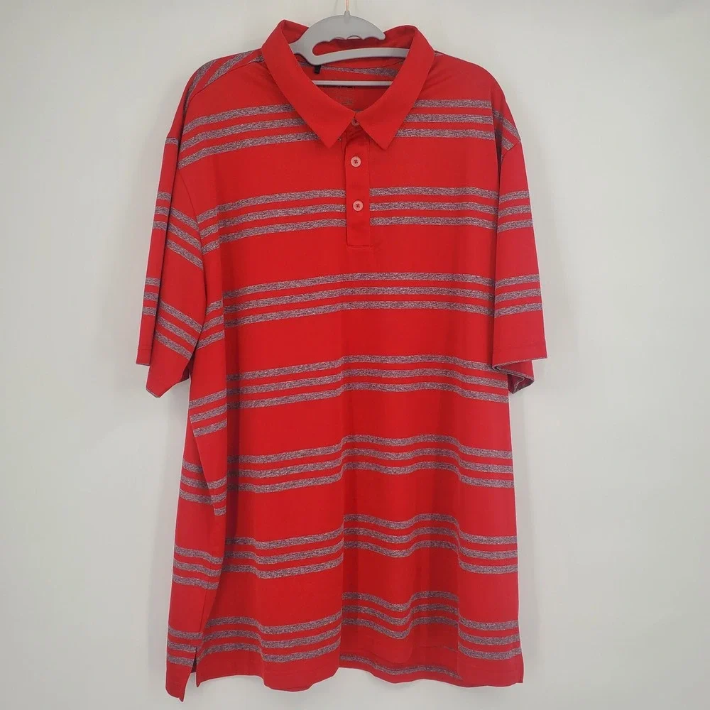 Adidas Men's 2XL Red Polo Shirt Striped‎ 1/4 Button Polyester Golf Logo